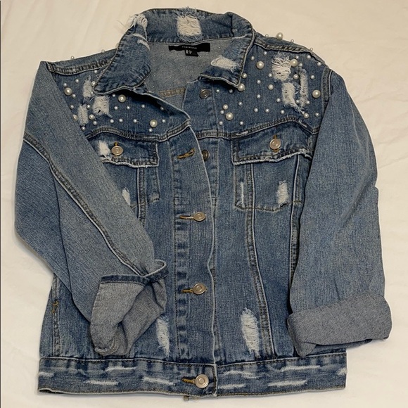 Forever21 Distressed & Embellished Denim Jacket - Picture 3 of 5